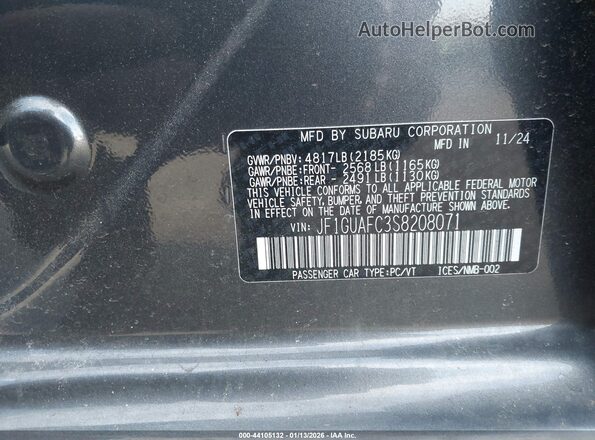 JF1GUAFC3S8208071 2025 SUBARU IMPREZA Gray Շարժիչի բաժամունքի տեսք