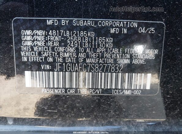 JF1GUAFC7S8277832 2025 SUBARU IMPREZA Black 