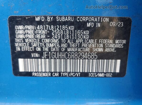 JF1GUHHC6R8294685 2024 SUBARU IMPREZA Синий Вид наклейки с VIN-кодом