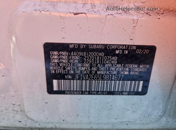 JF1VA2E65L9814677 2020 SUBARU WRX White Widok komory silnika