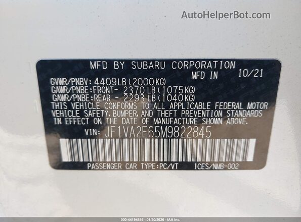 JF1VA2E65M9822845 2021 SUBARU WRX STI White Vista del compartimento del motor