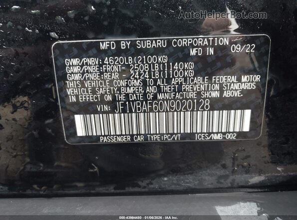 JF1VBAF60N9020128 2022 SUBARU WRX Черный Вид подкапотного пространства