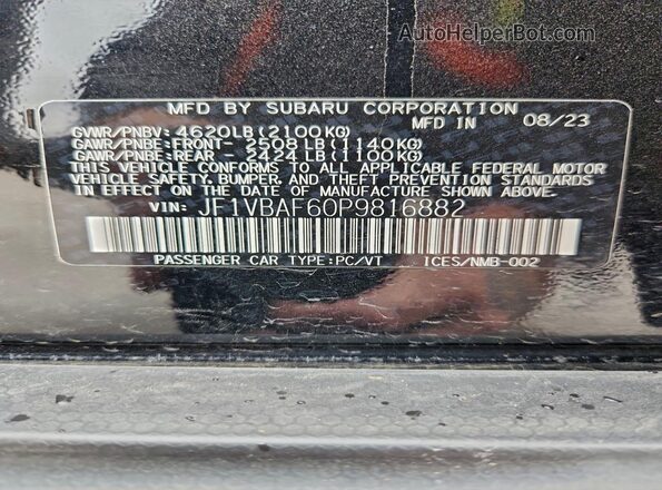 JF1VBAF60P9816882 2023 SUBARU WRX Black Vista del compartimento del motor