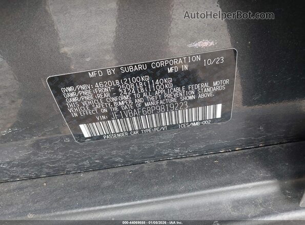 JF1VBAF68P9819223 2023 SUBARU WRX Gray ძრავის განყოფილების ხედი