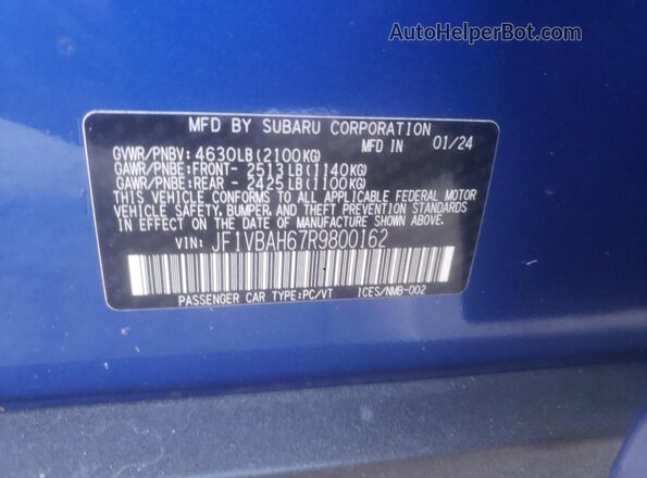 JF1VBAH67R9800162 2024 SUBARU WRX Blue 