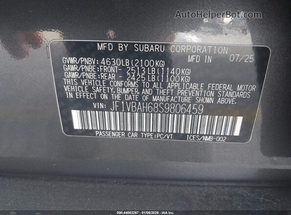 JF1VBAH68S9806459 2025 SUBARU WRX Gray Widok komory silnika