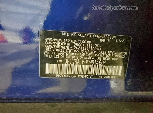 JF1VBAL60P9814604 2023 SUBARU WRX Blue Widok komory silnika