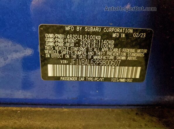 JF1VBAL62P9800607 2023 SUBARU WRX Blue Вид підкапотного простору