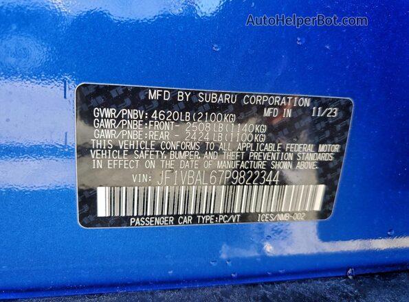 JF1VBAL67P9822344 2023 SUBARU WRX Blue ძრავის განყოფილების ხედი