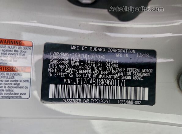 JF1ZCAB18K9601171 2019 SUBARU BRZ White Vista del compartimento del motor