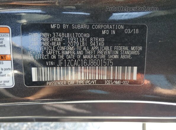 JF1ZCAC16J8601575 2018 SUBARU BRZ Charcoal Вид підкапотного простору