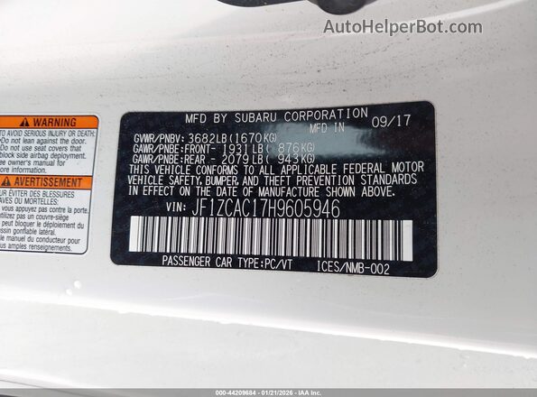 JF1ZCAC17H9605946 2017 SUBARU BRZ White Widok komory silnika