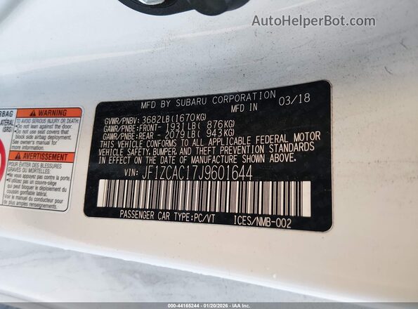 JF1ZCAC17J9601644 2018 SUBARU BRZ Белый 