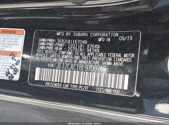 JF1ZCAC18L9700315 2020 SUBARU BRZ Black Engine compartment view