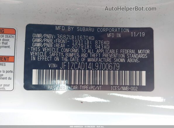 JF1ZCAD14L9700679 2020 SUBARU BRZ White ძრავის განყოფილების ხედი