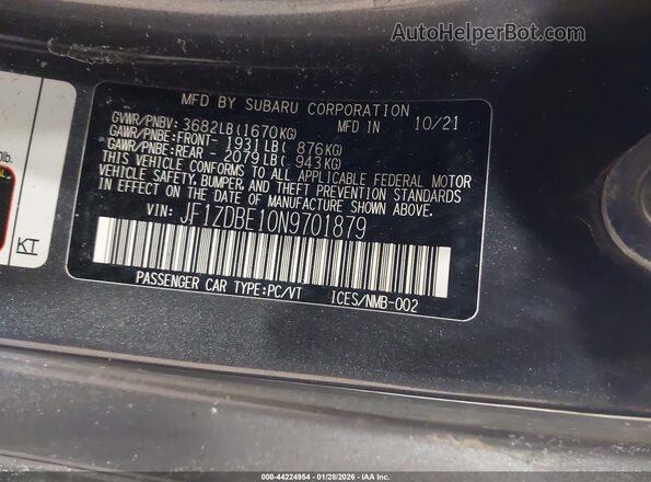 JF1ZDBE10N9701879 2022 SUBARU BRZ Gray ძრავის განყოფილების ხედი