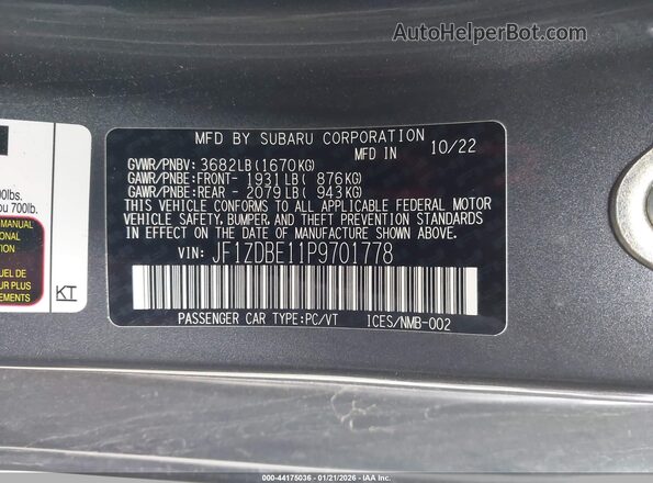 JF1ZDBE11P9701778 2023 SUBARU BRZ Gray ძრავის განყოფილების ხედი