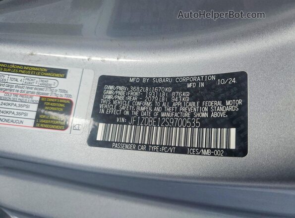 JF1ZDBE12S9700535 2025 SUBARU BRZ Silver VIN sticker view