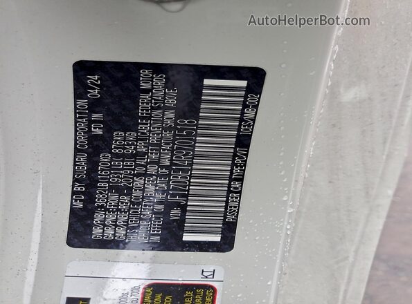 JF1ZDBE14R9701518 2024 SUBARU BRZ White VIN կոդի պիտակի տեսք