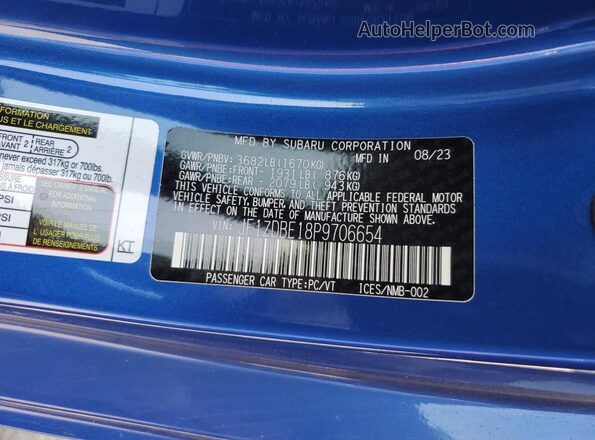 JF1ZDBE18P9706654 2023 SUBARU BRZ Blue 