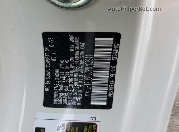 JF1ZDBF17P8702941 2023 SUBARU BRZ Белый 