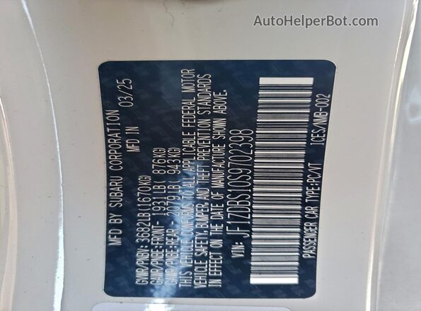 JF1ZDBS10S9702398 2025 SUBARU BRZ Белый Вид подкапотного пространства