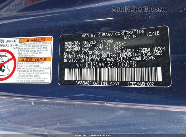 JF1ZNAA12K9703058 2019 TOYOTA 86 Blue 