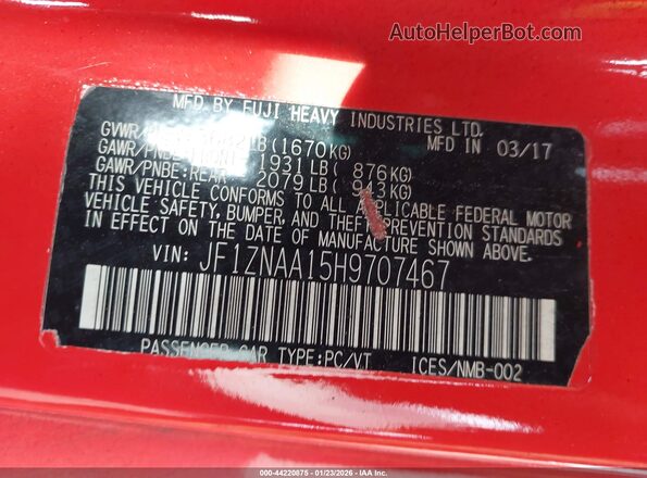 JF1ZNAA15H9707467 2017 TOYOTA 86 Оранжевый Вид подкапотного пространства