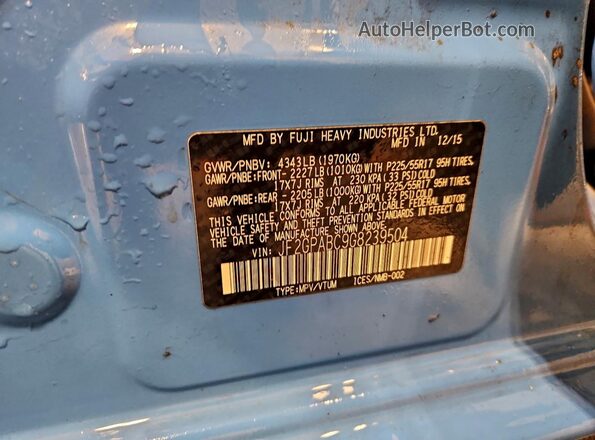 JF2GPABC9G8239504 2016 SUBARU CROSSTREK Blue Вид наклейки з VIN-кодом