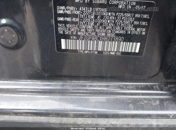 JF2GPABCXHH273890 2017 SUBARU CROSSTREK Серый Вид подкапотного пространства