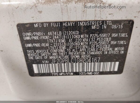 JF2GPBLC1GH204167 2016 SUBARU CROSSTREK HYBRID White ძრავის განყოფილების ხედი