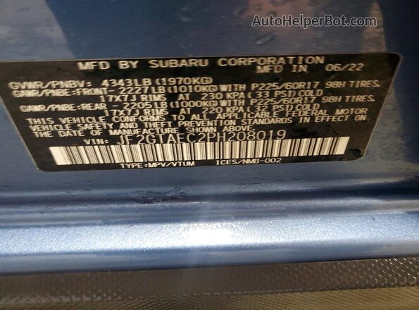 JF2GTAEC2PH208019 2023 SUBARU CROSSTREK Blue 