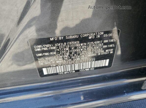 JF2GTAPC4LH271999 2020 SUBARU CROSSTREK Угольный Вид подкапотного пространства