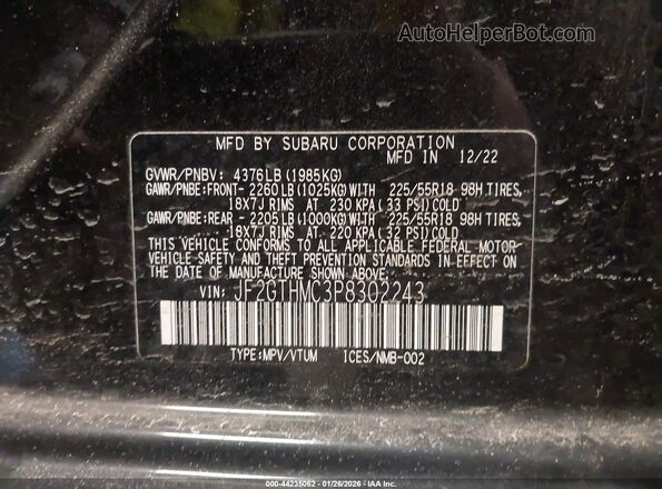 JF2GTHMC3P8302243 2023 SUBARU CROSSTREK Black 