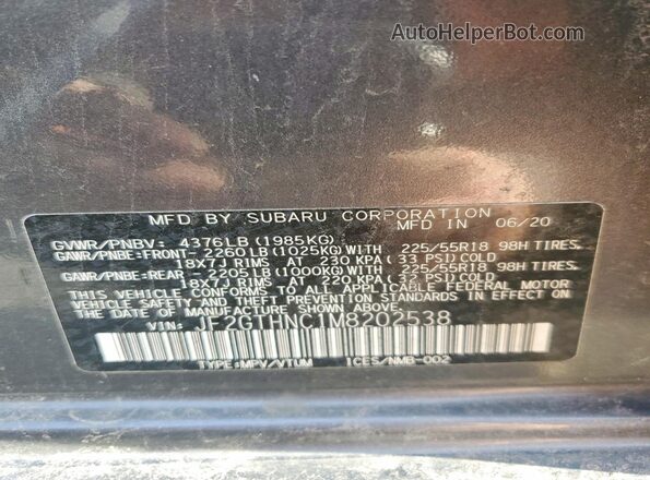 JF2GTHNC1M8202538 2021 SUBARU CROSSTREK Gray Vista interior de 360 grados