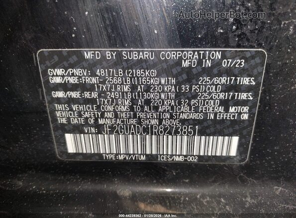 JF2GUADC1R8273851 2024 SUBARU CROSSTREK Black Շարժիչի բաժամունքի տեսք