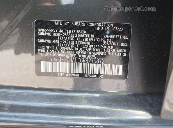 JF2GUADC6R8279872 2024 SUBARU CROSSTREK Gray Vista del compartimento del motor