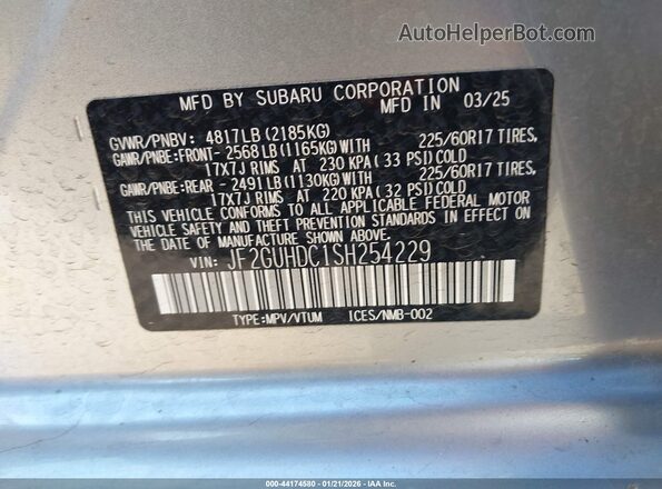 JF2GUHDC1SH254229 2025 SUBARU CROSSTREK Silver Vista del compartimento del motor