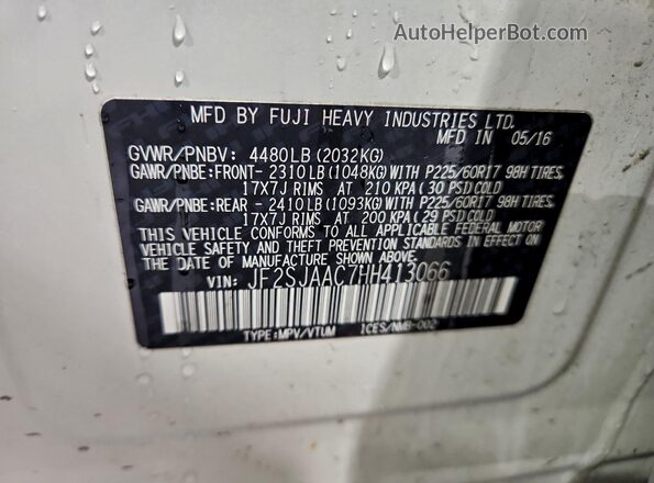 JF2SJAAC7HH413066 2017 SUBARU FORESTER 2.5 White Vista del compartimento del motor