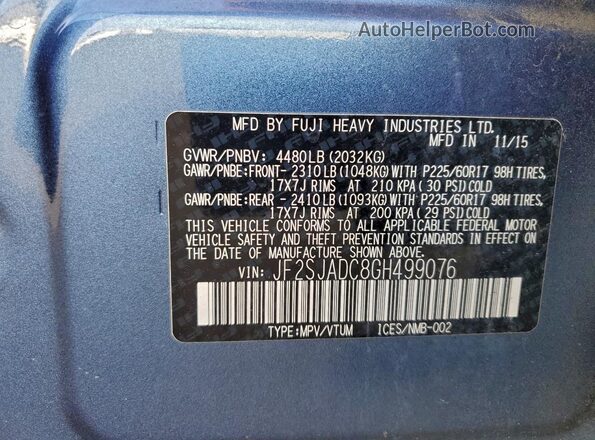 JF2SJADC8GH499076 2016 SUBARU FORESTER 2.5 Blue Вид підкапотного простору