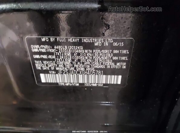 JF2SJADCXGH405781 2016 SUBARU FORESTER 2.5 Black Vista del compartimento del motor