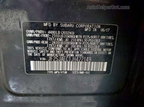 JF2SJAEC1JH422149 2018 SUBARU FORESTER 2.5 Угольный Вид наклейки с VIN-кодом
