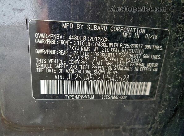 JF2SJAEC2JH545524 2018 SUBARU FORESTER 2.5 Серый Вид наклейки с VIN-кодом