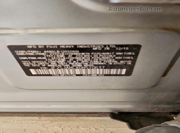 JF2SJAHCXGH510637 2016 SUBARU FORESTER 2.5 Silver Вид наклейки з VIN-кодом
