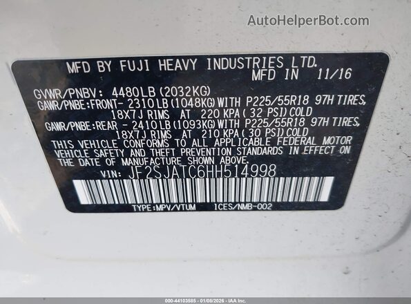 JF2SJATC6HH514998 2017 SUBARU FORESTER 2.5I TO White Շարժիչի բաժամունքի տեսք