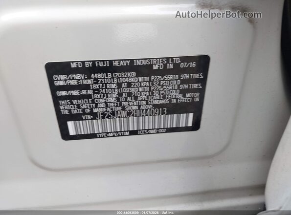 JF2SJAWC2HH440913 2017 SUBARU FORESTER 2.5I TO White 