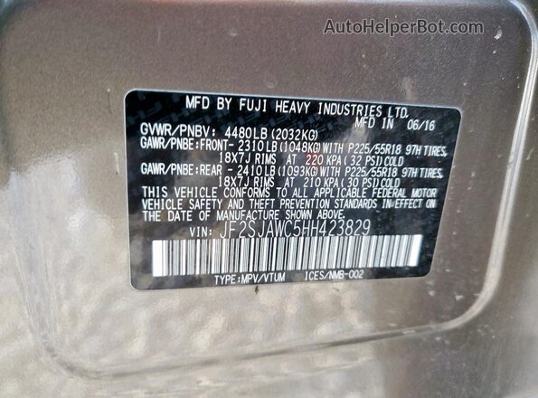 JF2SJAWC5HH423829 2017 SUBARU FORESTER 2.5I TO Tan 