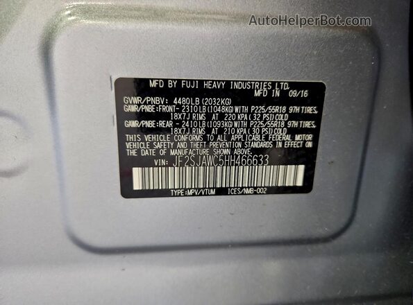 JF2SJAWC5HH466633 2017 SUBARU FORESTER 2.5I TO Silver VIN კოდის სტიკერის ხედი