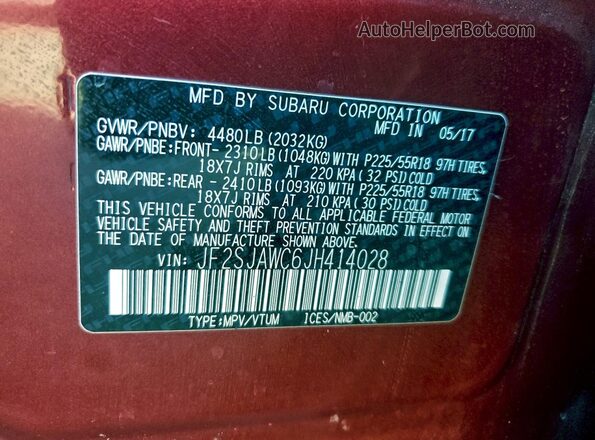 JF2SJAWC6JH414028 2018 SUBARU FORESTER 2.5I TO Red 