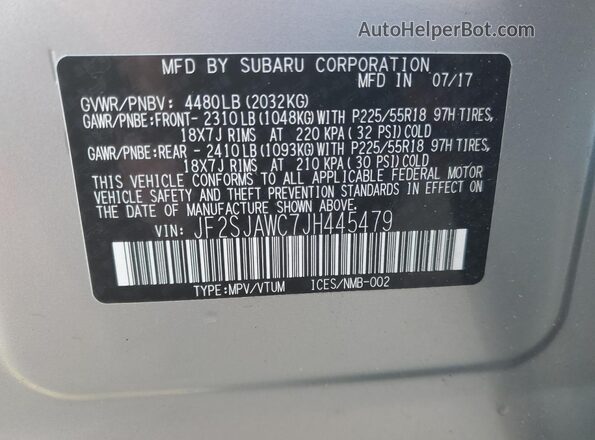 JF2SJAWC7JH445479 2018 SUBARU FORESTER 2.5I TO Silver 